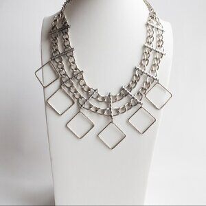 Asymmetrical Chunky Silver Tone Necklace Modernist Brutalist Abstract Geometric